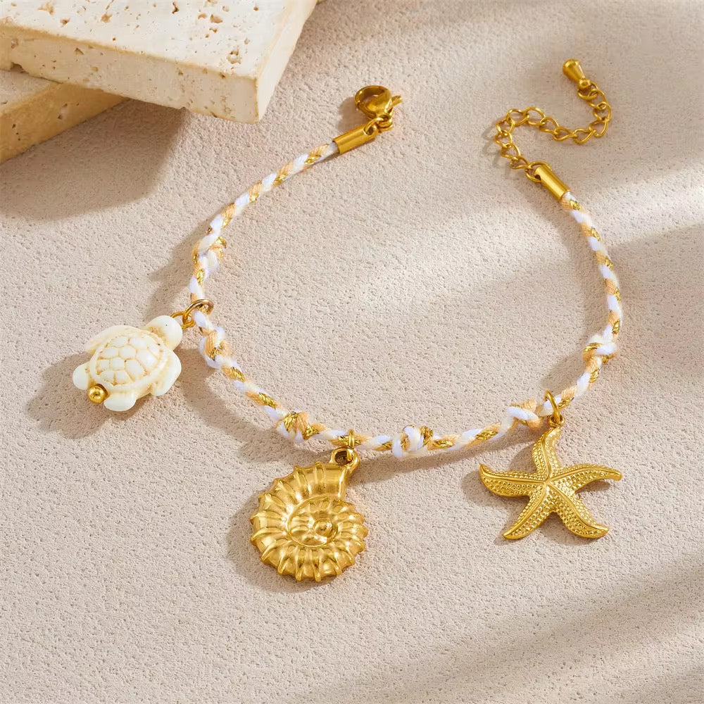 Turtle Starfish Conch Charm Bracelet