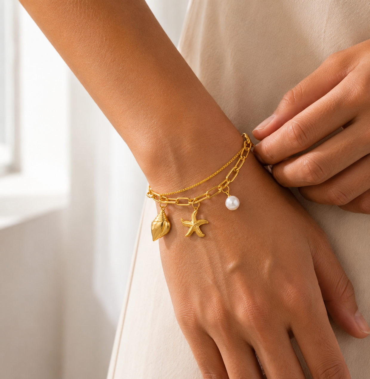 Seashell Pearl Starfish Bracelet