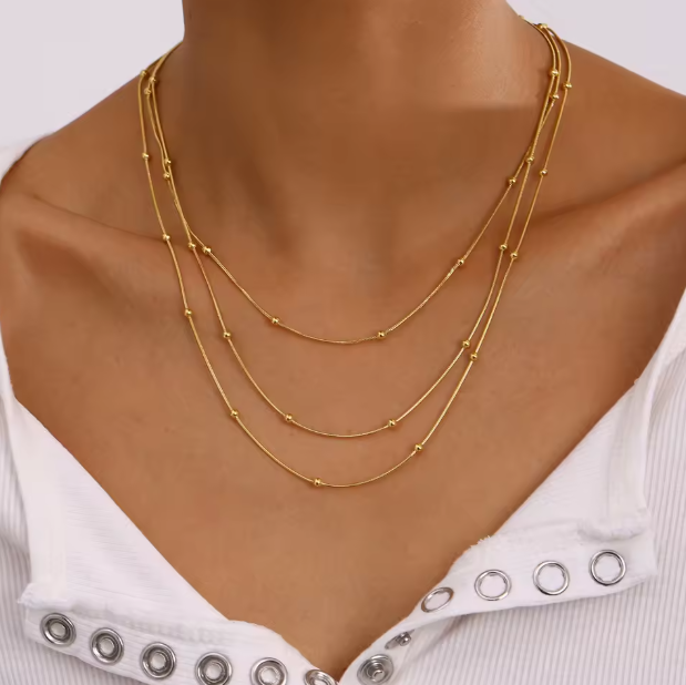 Three Layers Beaded Chain Necklace