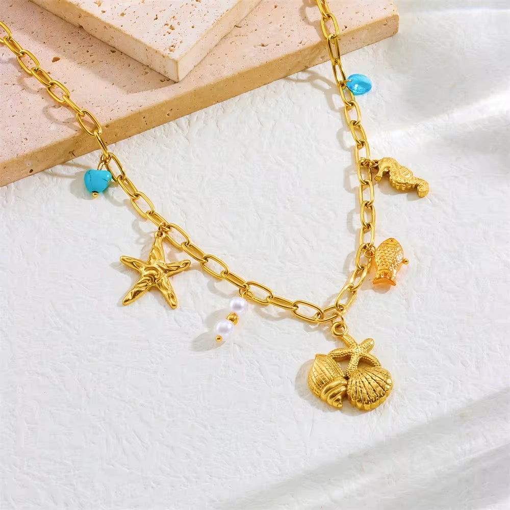 Charm Starfish Shell Pendant Necklace