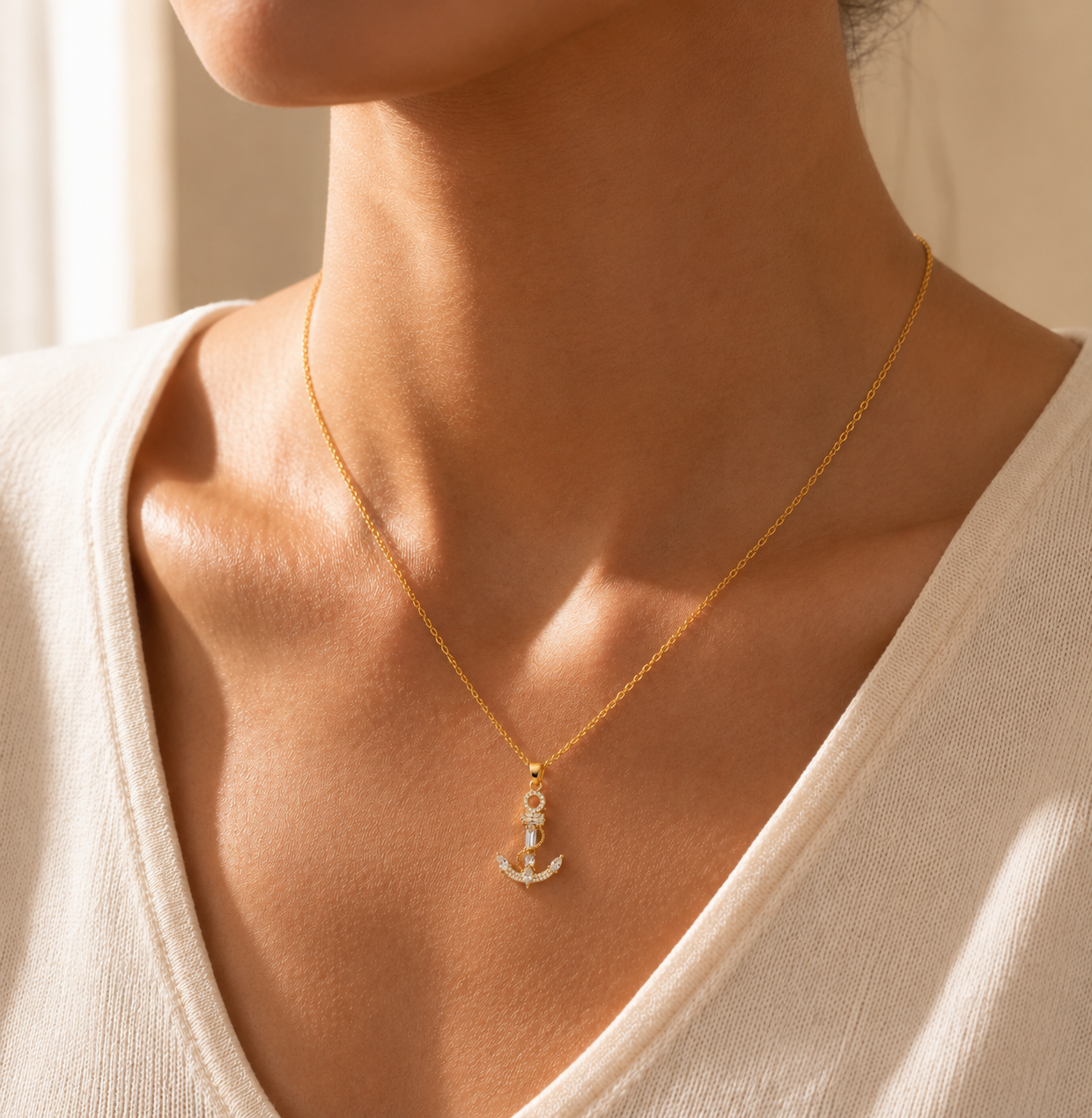 Boat Anchor Zircon Necklace