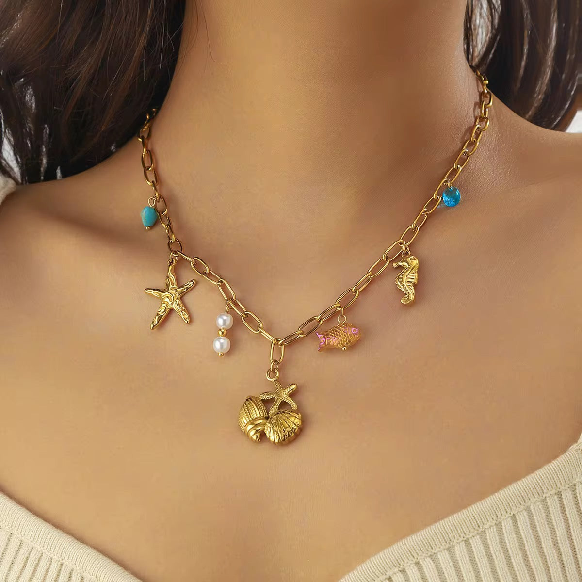 Charm Starfish Shell Pendant Necklace