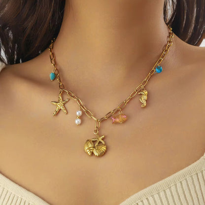 Charm Starfish Shell Pendant Necklace