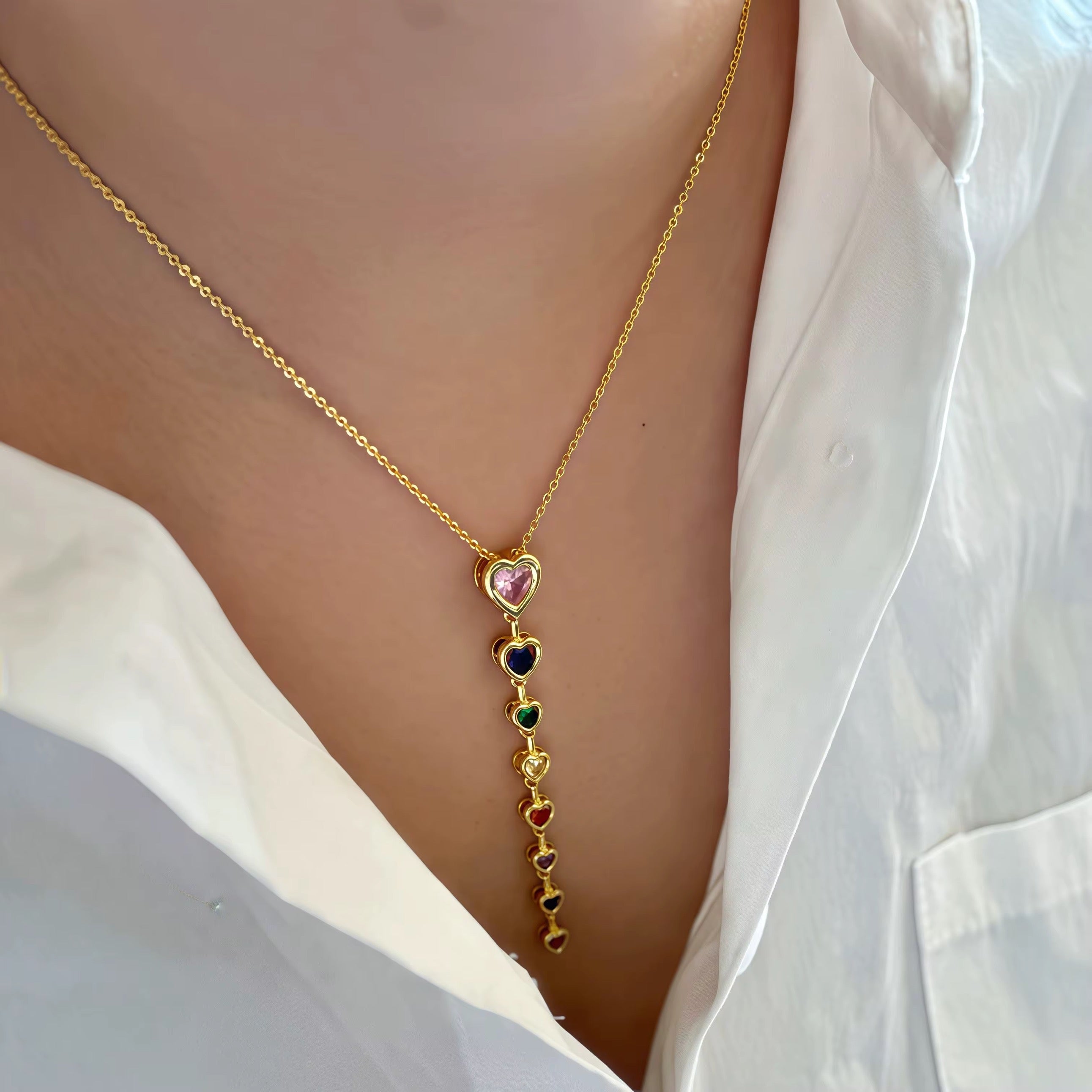 Colorful Zircon Heart Necklace