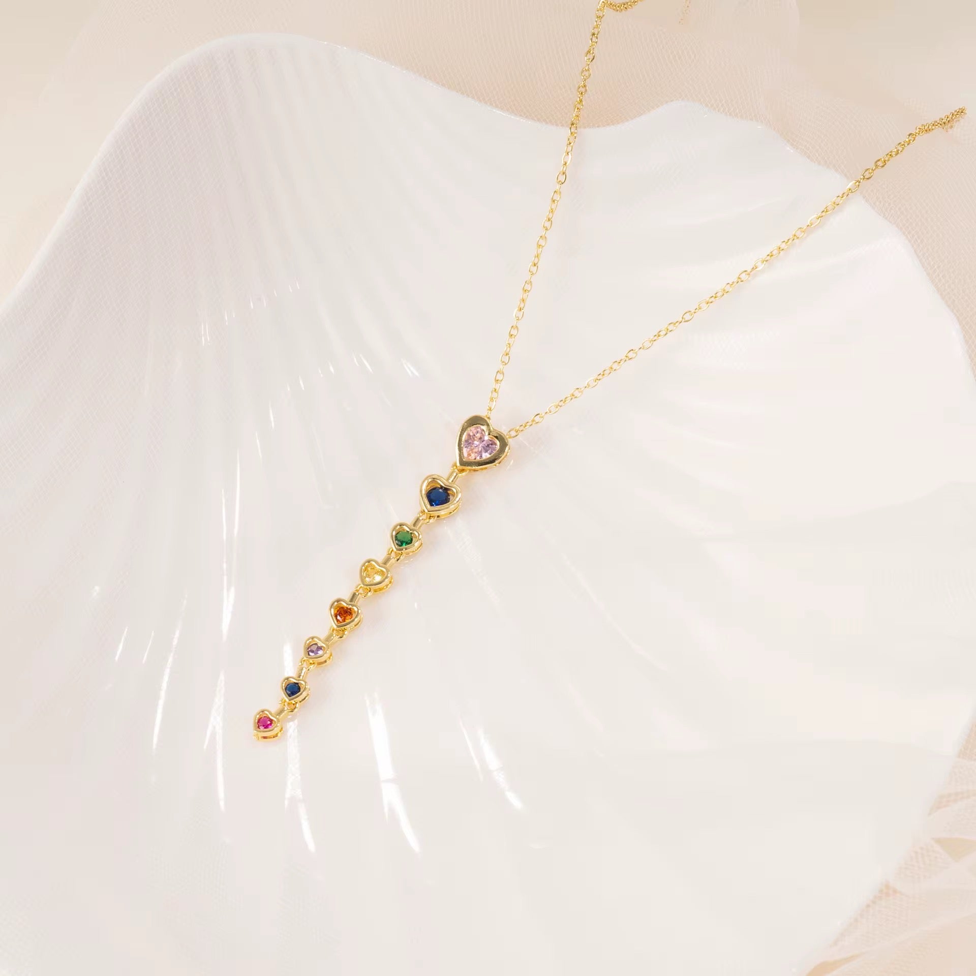 Colorful Zircon Heart Necklace