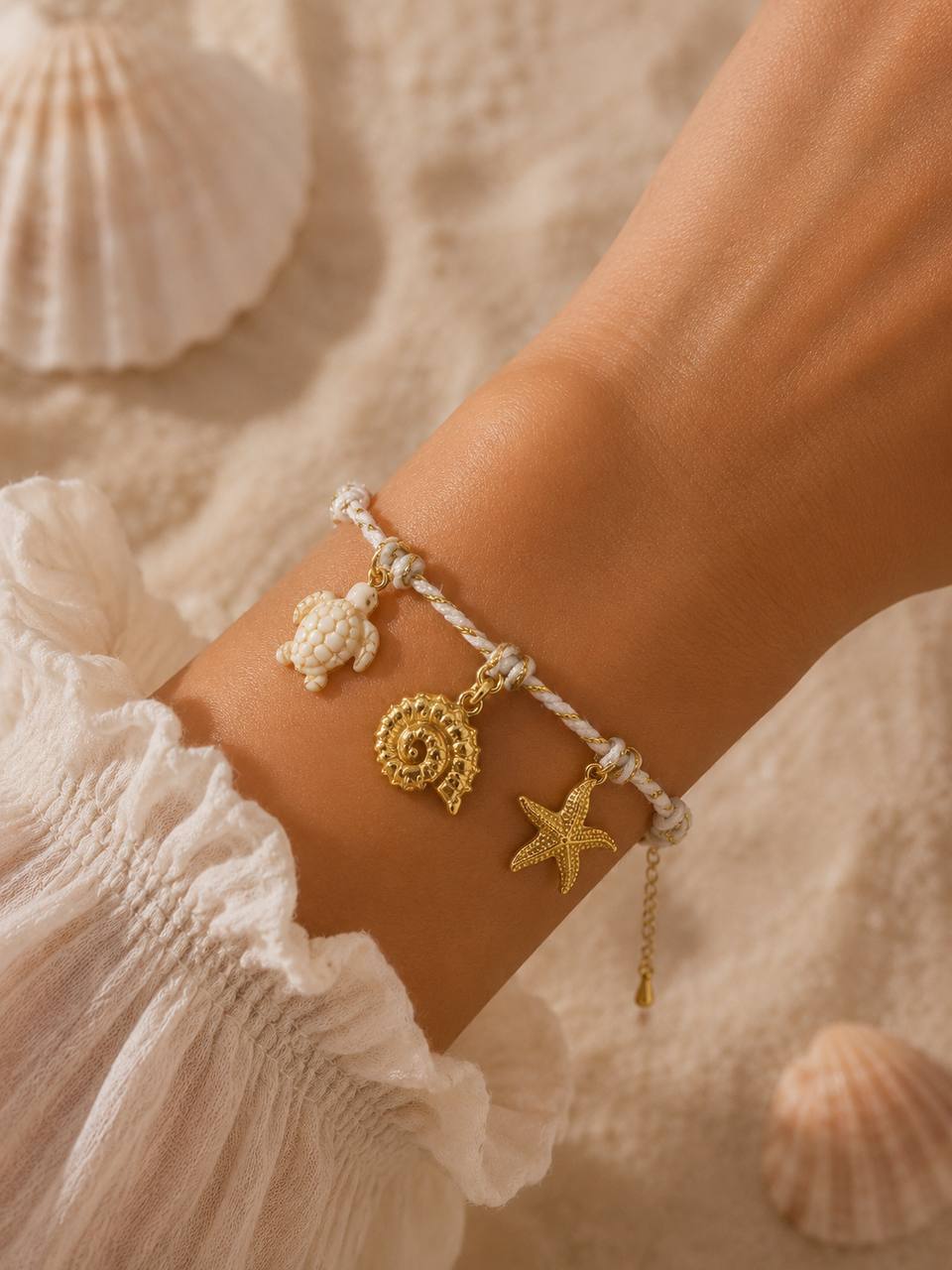Turtle Starfish Conch Charm Bracelet