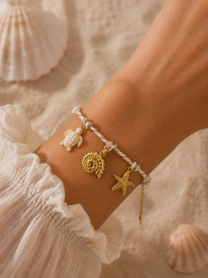 Turtle Starfish Conch Charm Bracelet
