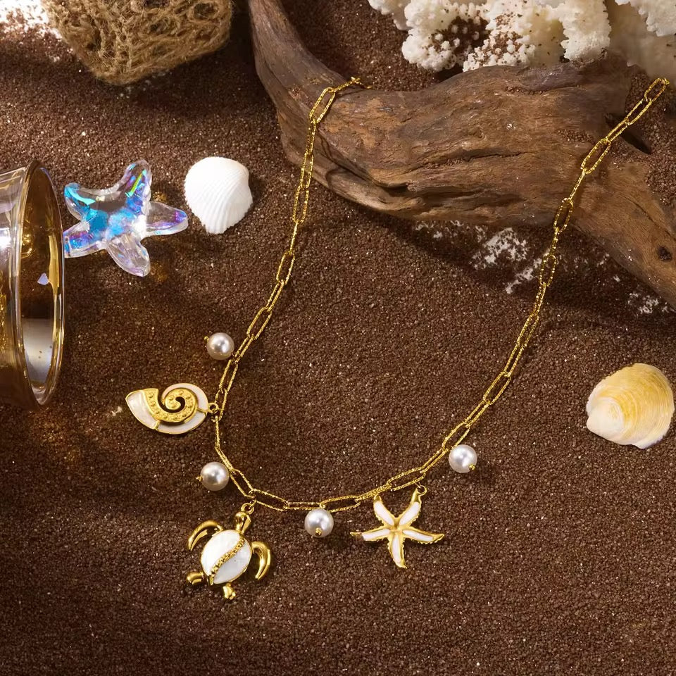 Turtle Imitation Pearl Pendant Necklace