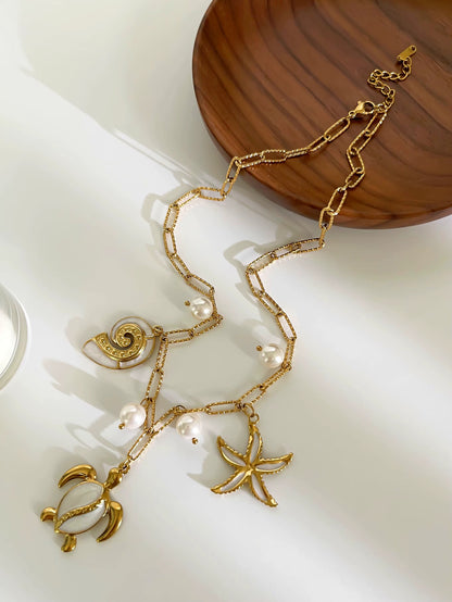 Turtle Imitation Pearl Pendant Necklace