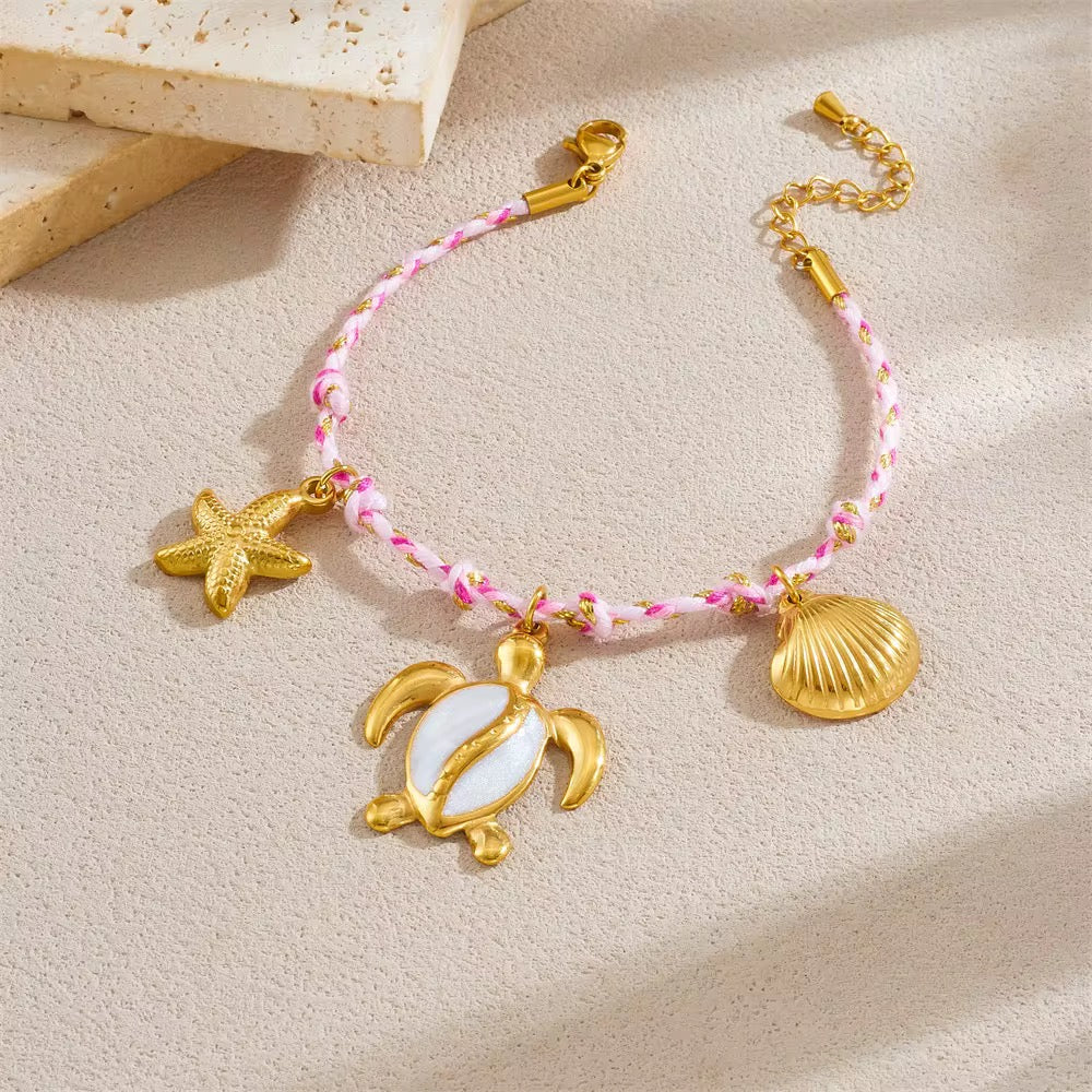 Turtle Starfish Scallop Pendant Bracelet