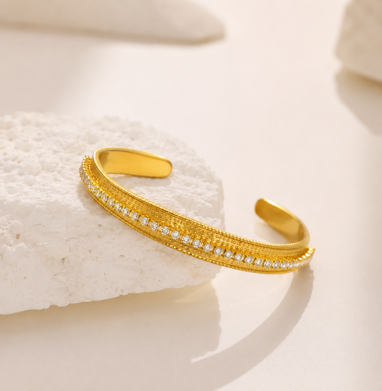 Diamond-Studded Hammered Bracelet