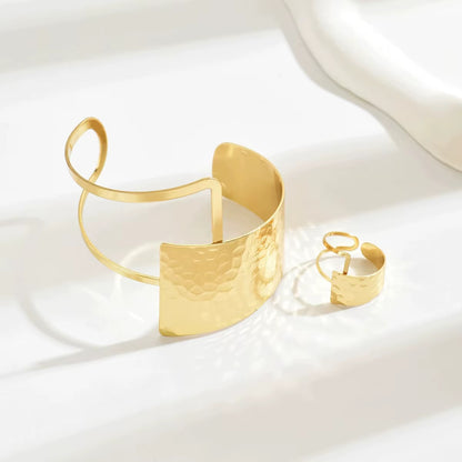 Irregular Geometry Cuff Bracelet Ring Set