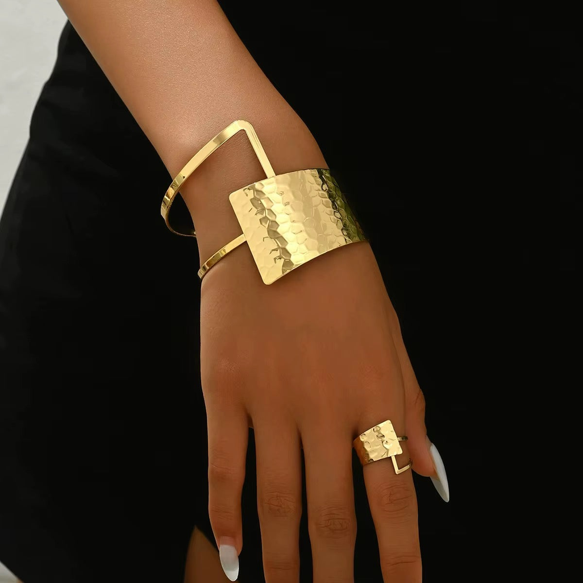 Irregular Geometry Cuff Bracelet Ring Set