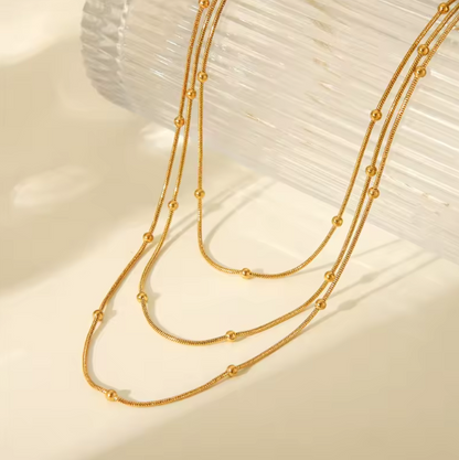 Three Layers Beaded Chain Necklace