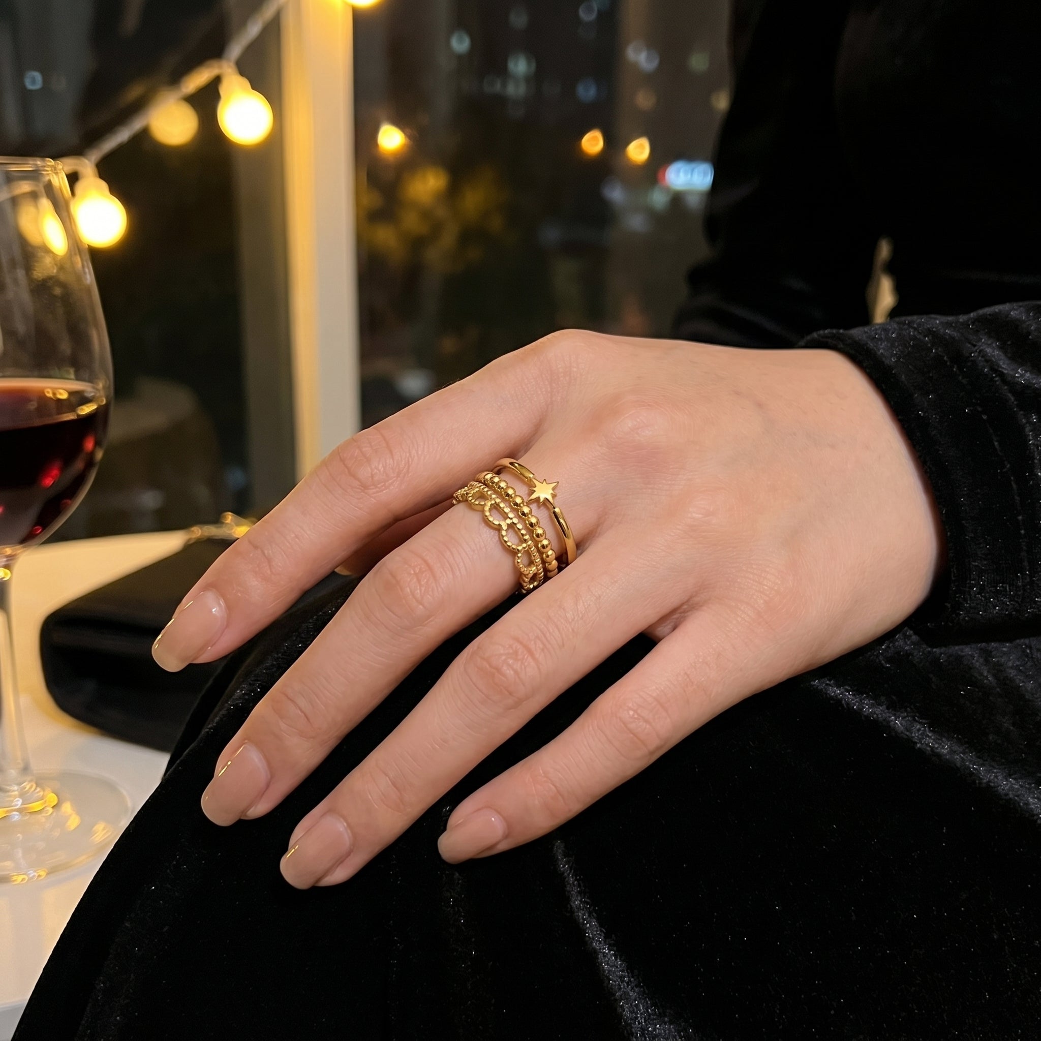 Triple Layer Star Open Ring