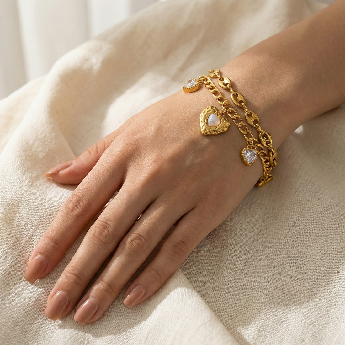 Double Layers Zircon Heart Bracelet