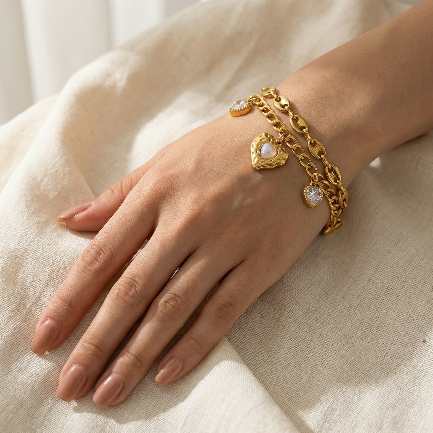 Double Layers Zircon Heart Bracelet
