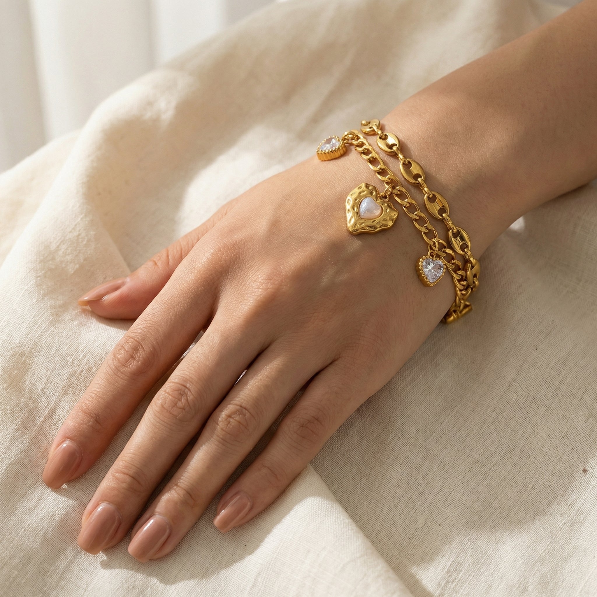 Double Layers Zircon Heart Bracelet