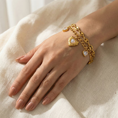 Double Layers Zircon Heart Bracelet