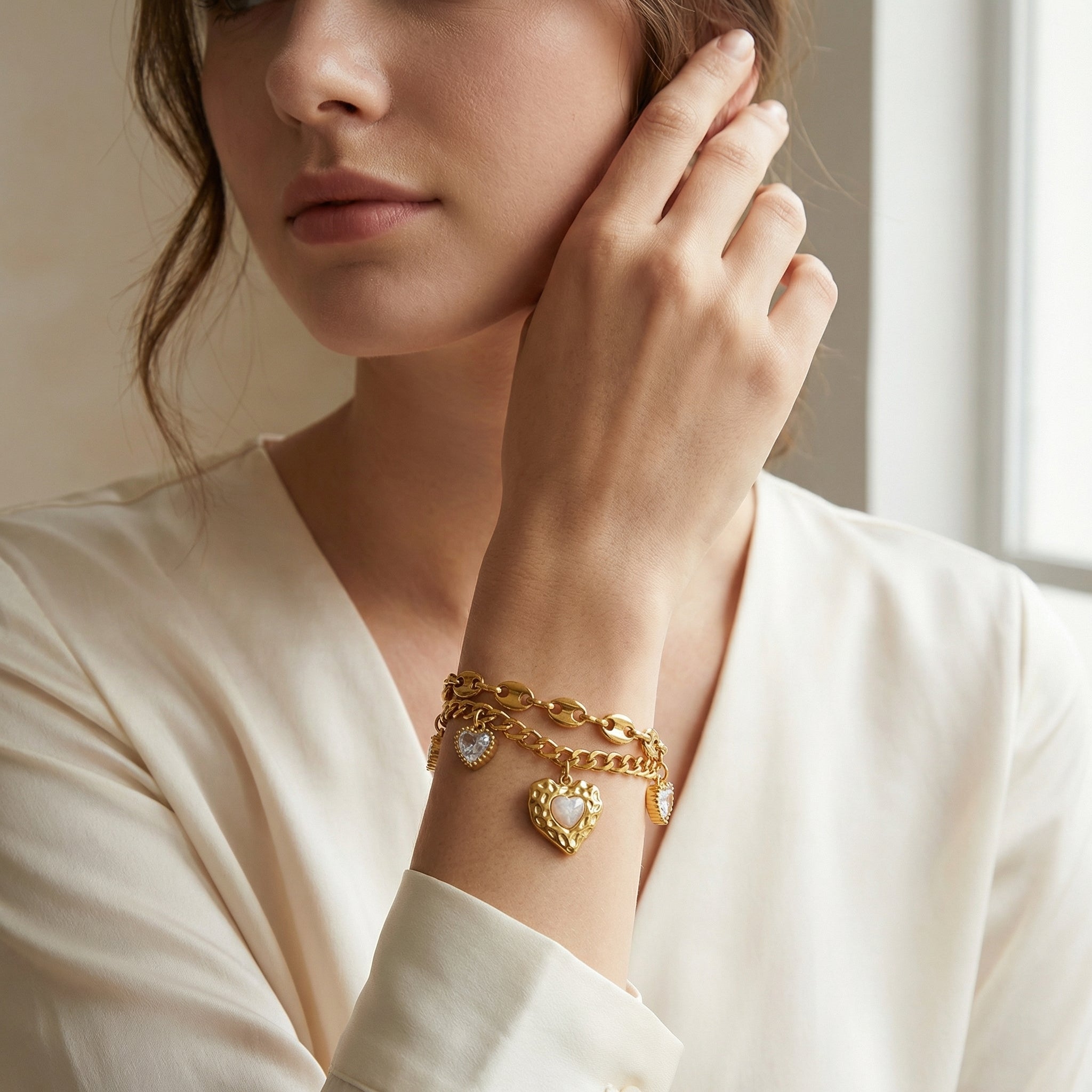 Double Layers Zircon Heart Bracelet