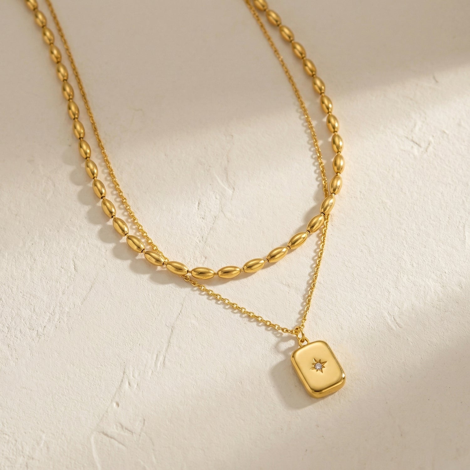 Double Layer Bead Cuban Square Star Necklace