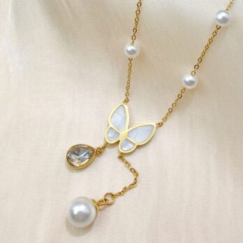 Faux Pearl & Butterfly Charm Necklace