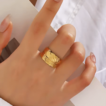 Golden Feather Cuff Ring