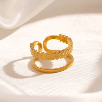 Double Stacked Beaded Gold Ring