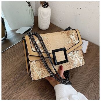 Snakeskin Embossed Square Bag Small Flap Chain Strap