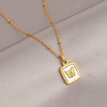 Butterfly Decor Square Pendant Necklace