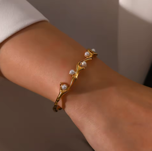 Twist Pearl Cuff Bracelet - Image 2