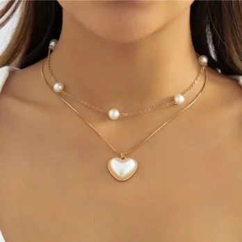 Pearl Heart Pendant Double Layer Pendant Necklace