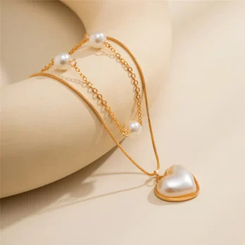 Pearl Heart Pendant Double Layer Pendant Necklace