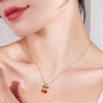 Cherry Zircon Pendant Necklace
