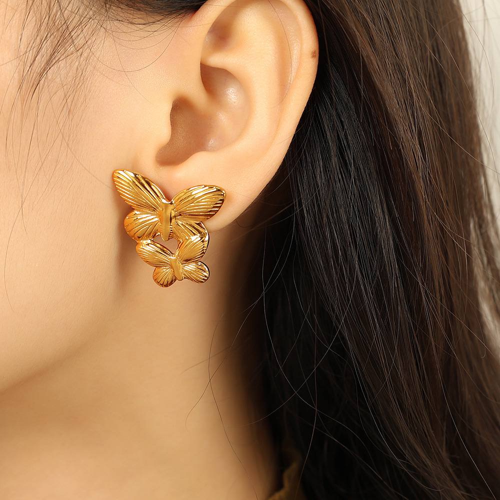 Gold Butterfly Earrings - Image 2
