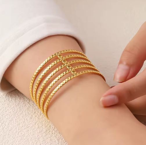 Layered Wide Cuff Bangle Bracelet - Image 2