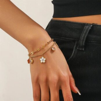 White Shell Flower Double-layered Bracelet