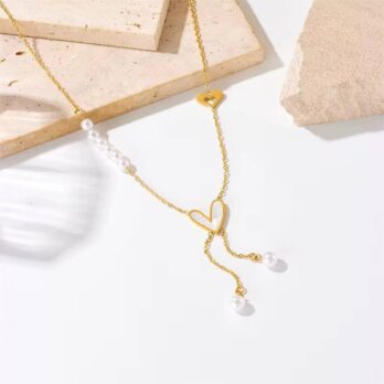 Heart & Faux Pearl Charm Necklace