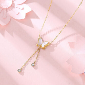 Tassel Shell Butterfly Pendant Necklace