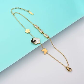 Double Layer Black White Butterfly Petal Bracelet