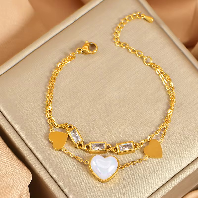 Double Layer Pearl Heart Bracelet - Image 3