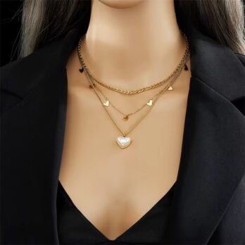 Three Layers Pearl Heart Necklace