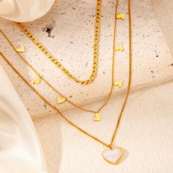Three Layers Pearl Heart Necklace