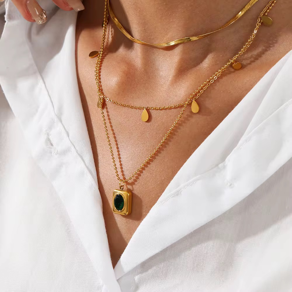 Three Layers Water Drop Clavicle Necklace - Image 2