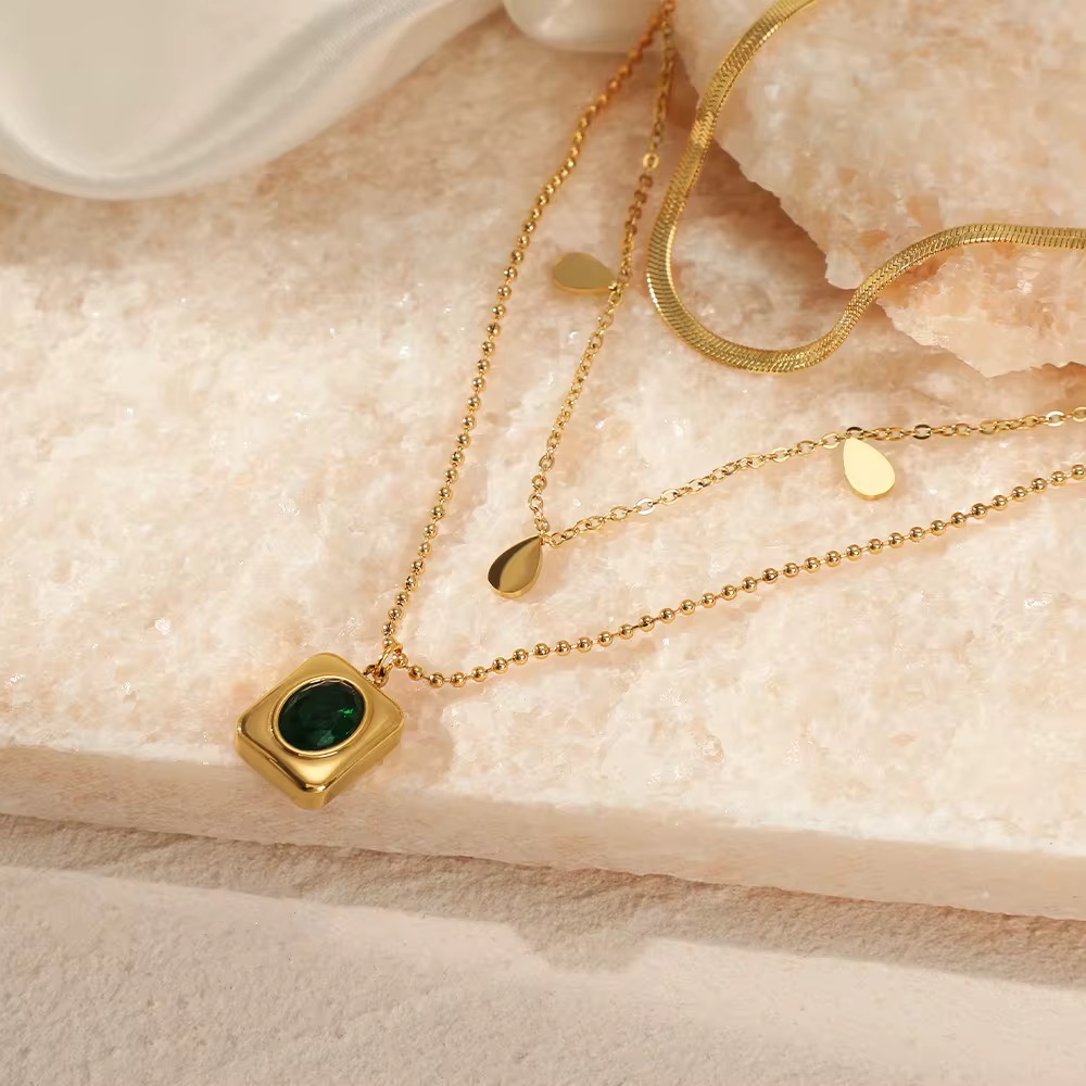 Three Layers Water Drop Clavicle Necklace