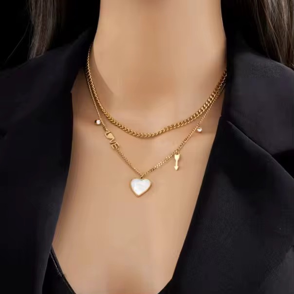 Double Layer Key Love Heart Necklace - Image 2