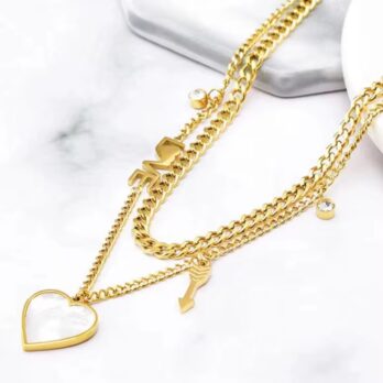 Double Layer Key Love Heart Necklace