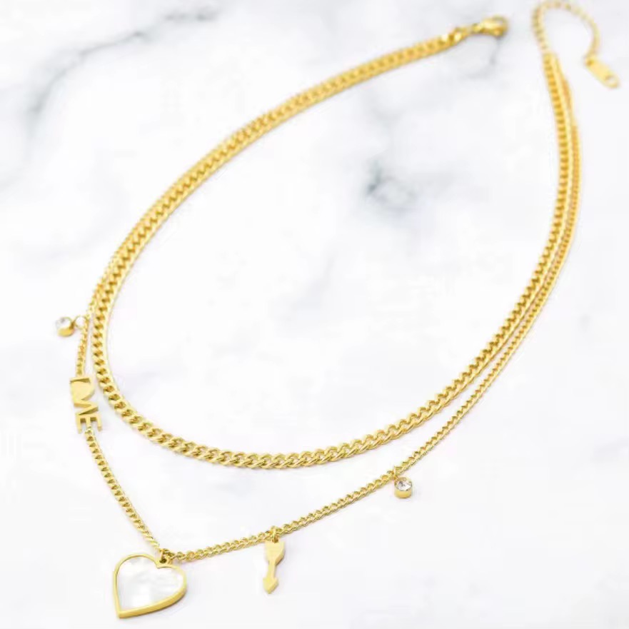 Double Layer Key Love Heart Necklace - Image 3