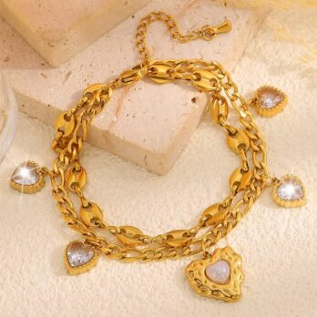 Double Layers Zircon Heart Bracelet