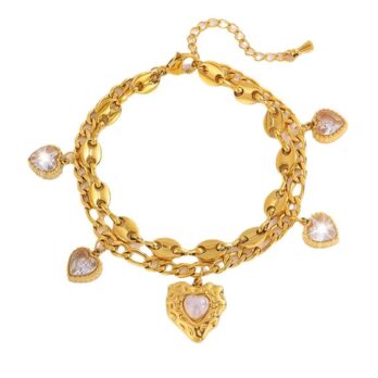 Double Layers Zircon Heart Bracelet